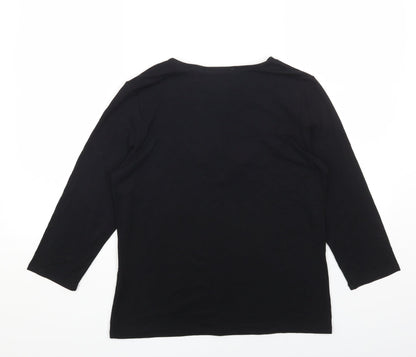 SIROCCO Womens Black Cotton Basic Blouse Size L V-Neck