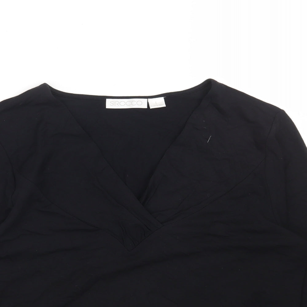 SIROCCO Womens Black Cotton Basic Blouse Size L V-Neck
