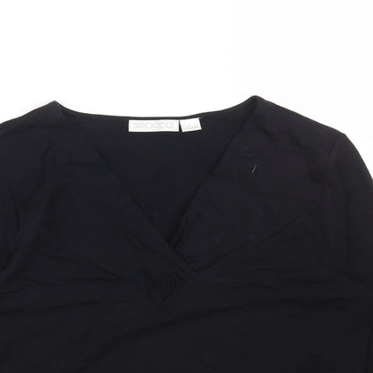 SIROCCO Womens Black Cotton Basic Blouse Size L V-Neck