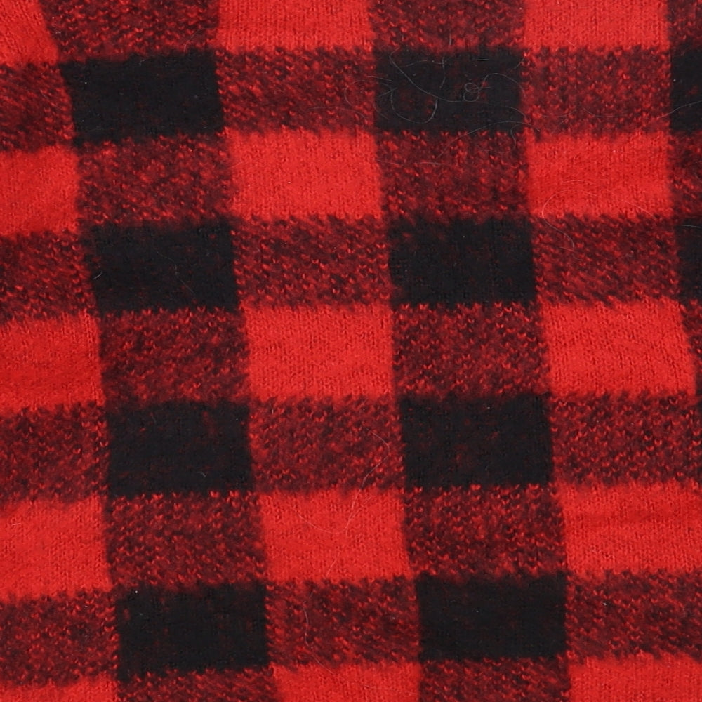 Primark Womens Red Round Neck Check Acrylic Pullover Jumper Size 2XS