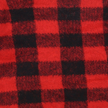 Primark Womens Red Round Neck Check Acrylic Pullover Jumper Size 2XS