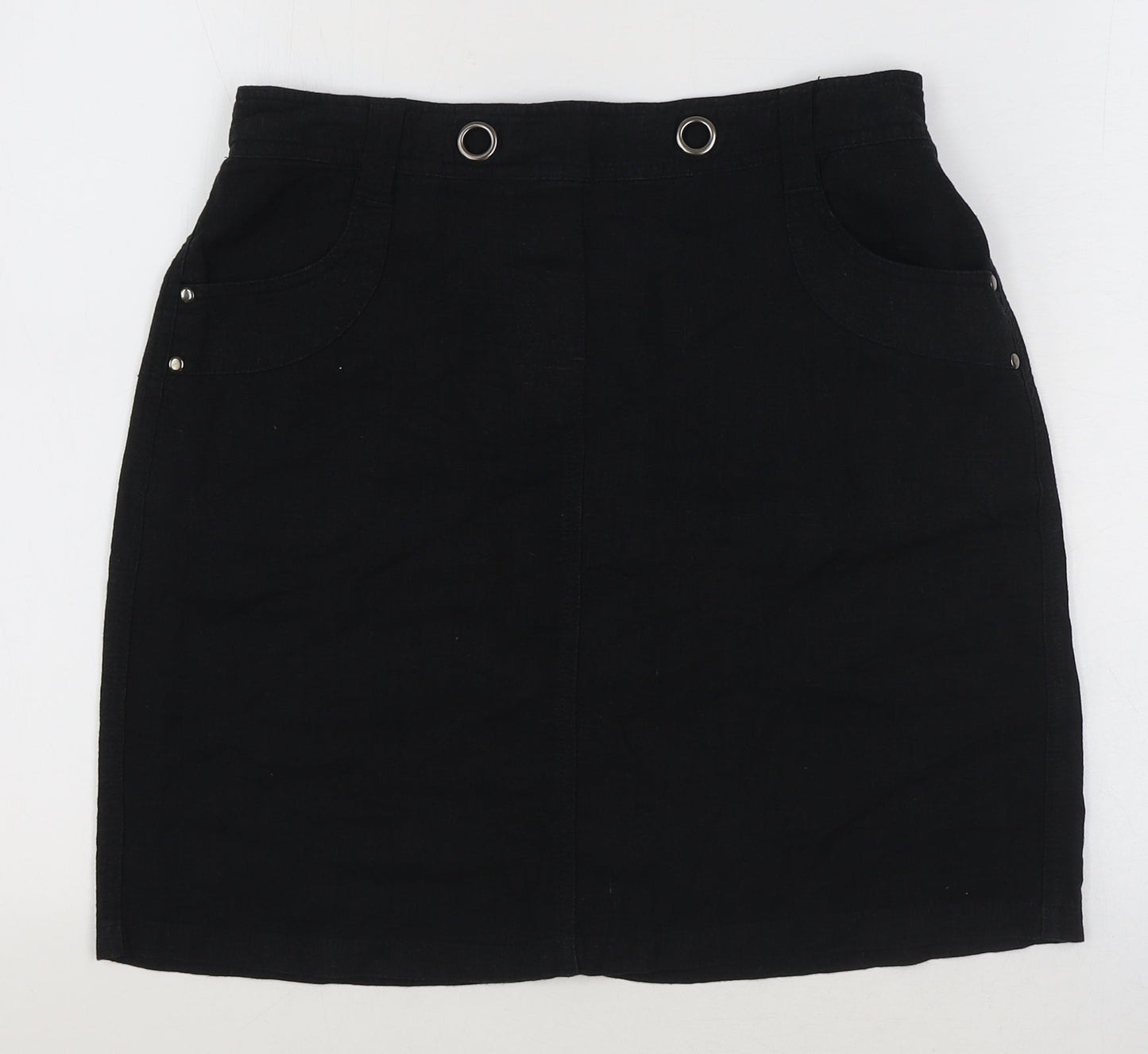BHS Womens Black Linen A-Line Skirt Size 10