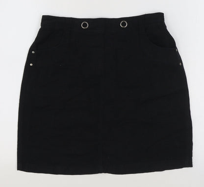 BHS Womens Black Linen A-Line Skirt Size 10
