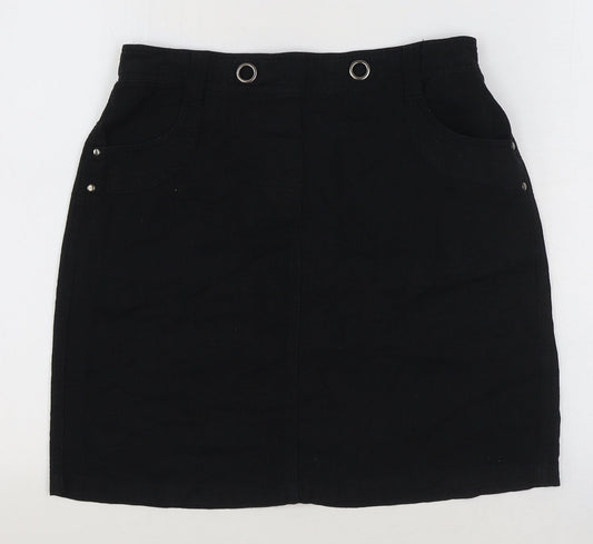 BHS Womens Black Linen A-Line Skirt Size 10