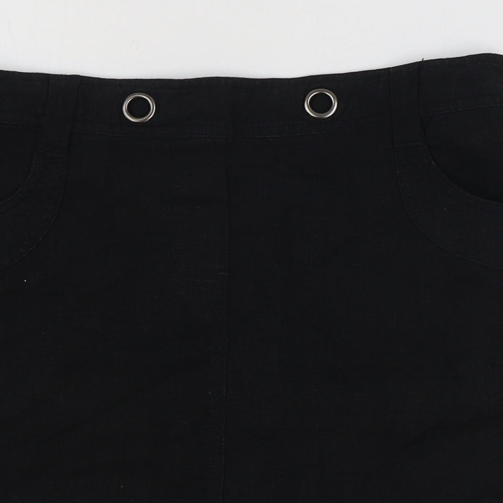 BHS Womens Black Linen A-Line Skirt Size 10