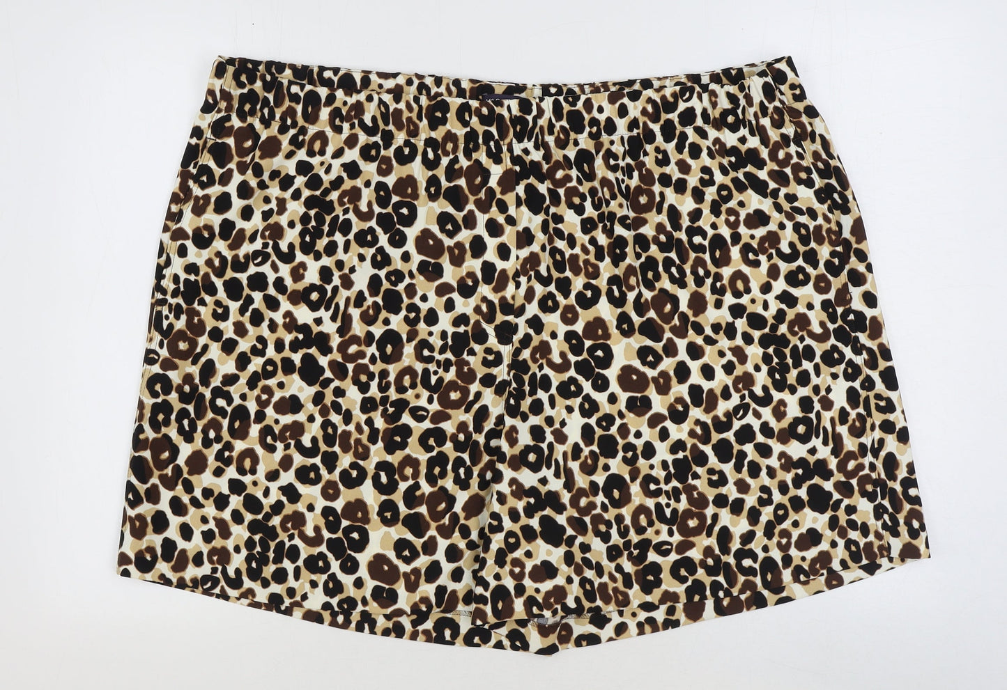 Marks and Spencer Womens Brown Geometric 100% Polyester Boyfriend Shorts Size 24 Regular Pull On