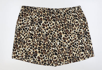 Marks and Spencer Womens Brown Geometric 100% Polyester Boyfriend Shorts Size 24 Regular Pull On