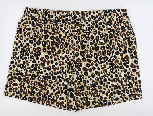 Marks and Spencer Womens Brown Geometric 100% Polyester Boyfriend Shorts Size 24 Regular Pull On