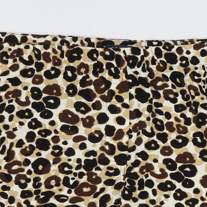 Marks and Spencer Womens Brown Geometric 100% Polyester Boyfriend Shorts Size 24 Regular Pull On