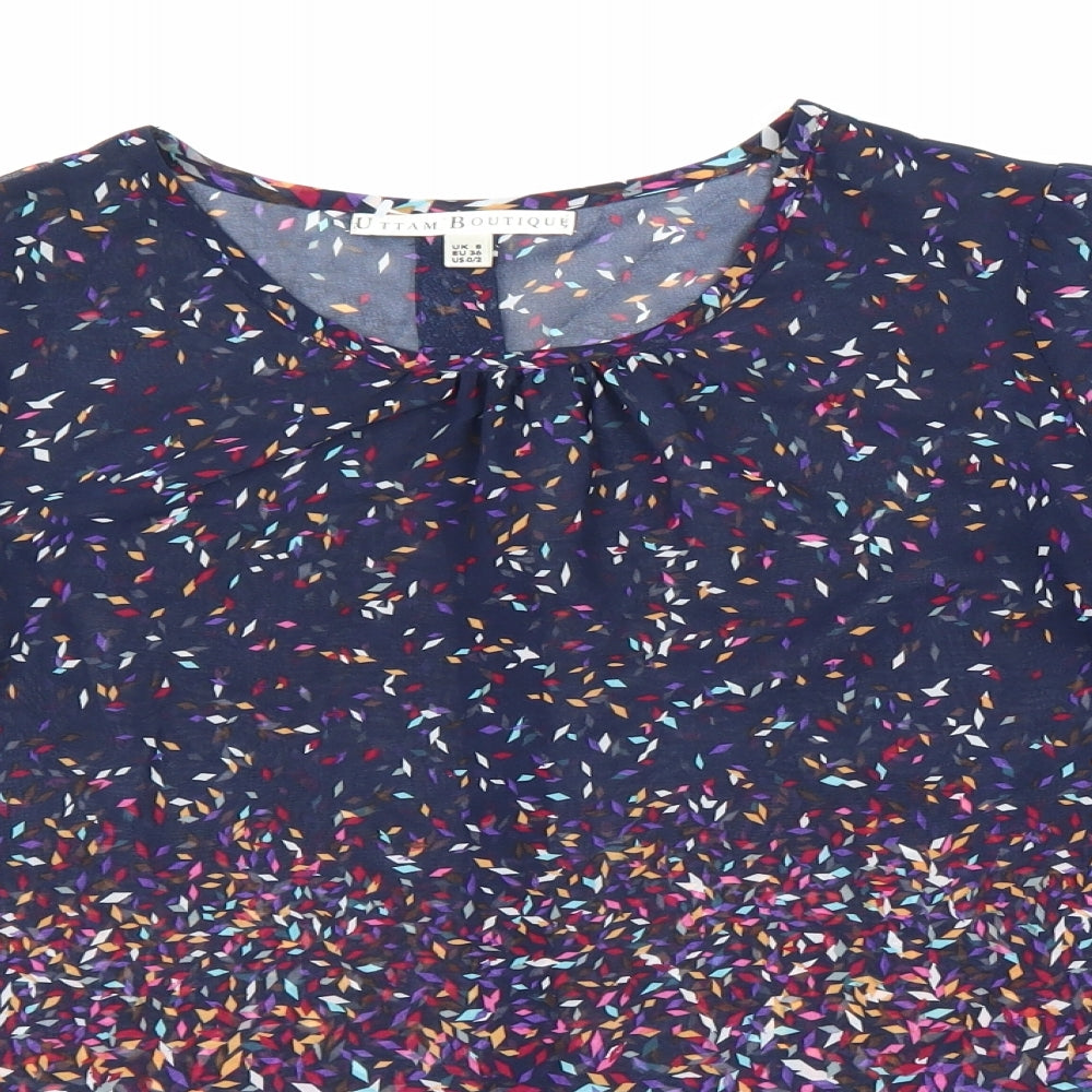 Uttam Boutique Womens Multicoloured Geometric Polyester Basic Blouse Size 8 Round Neck