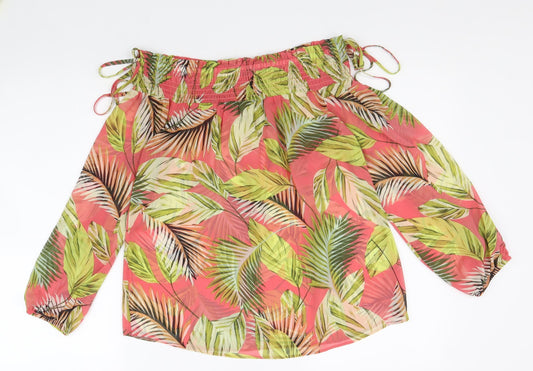 Papaya Womens Multicoloured Geometric Polyester Basic Blouse Size 10 Off the Shoulder - Leaf Print