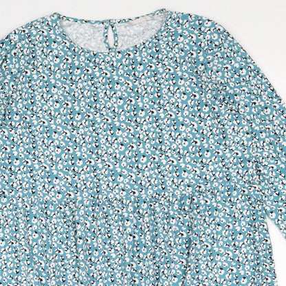 PEBBLE BAY Womens Blue Floral Polyester Shift Size 14 Round Neck Button