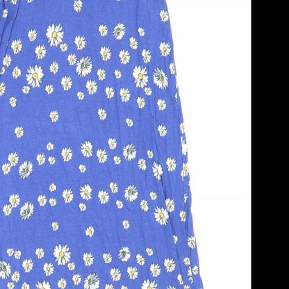 George Womens Blue Floral Viscose Mini Size 10 Off the Shoulder Pullover