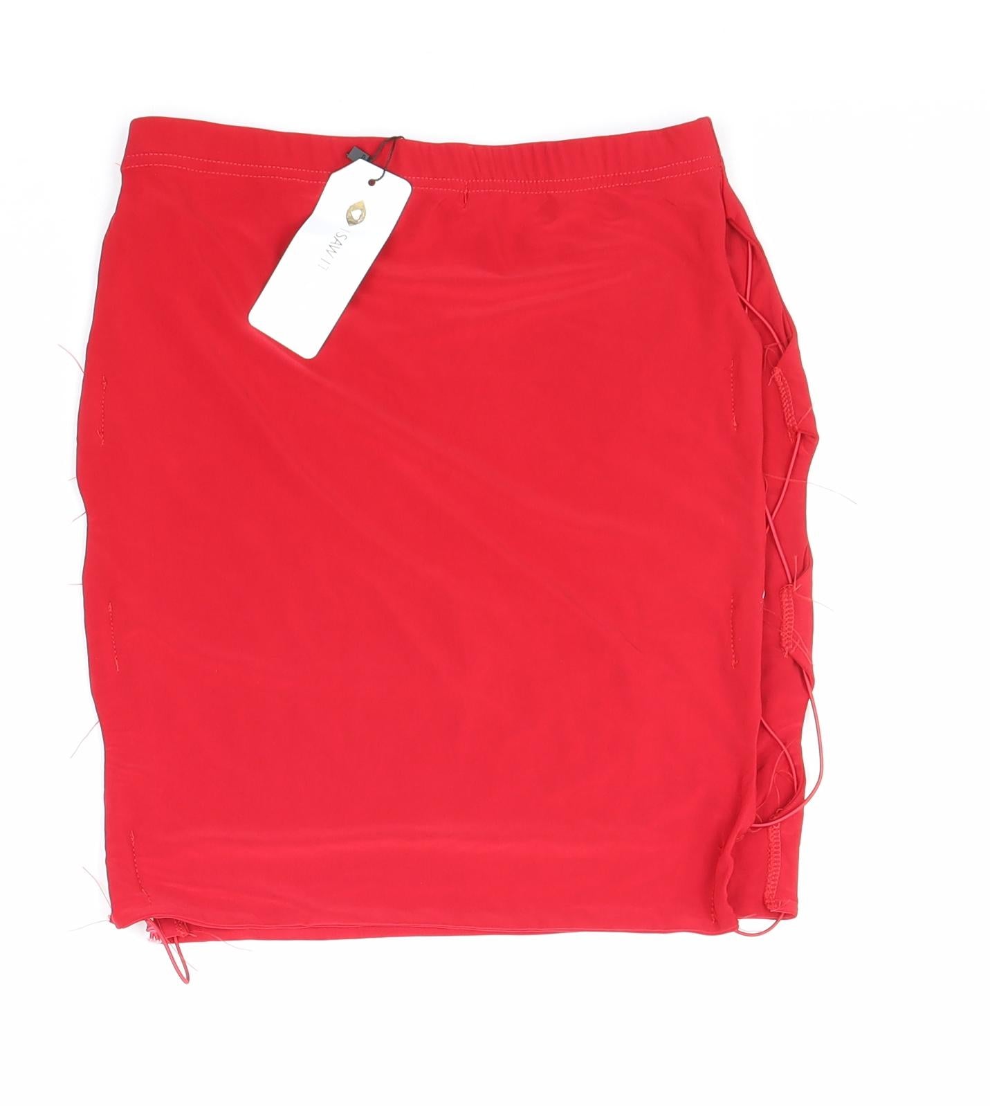 I SAW IT FIRST Womens Red Polyester Bandage Skirt Size 10 Lace Up