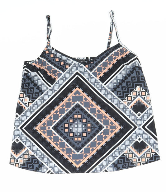 Miss Selfridge Womens Multicoloured Geometric Polyester Camisole Blouse Size 10 V-Neck