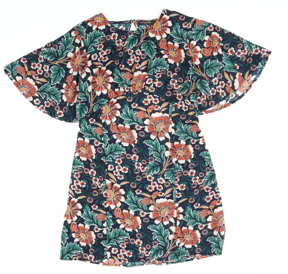 In Vogue Womens Multicoloured Floral Polyester Shift Size L Boat Neck Button
