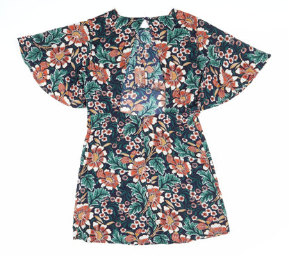 In Vogue Womens Multicoloured Floral Polyester Shift Size L Boat Neck Button