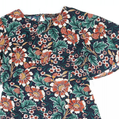 In Vogue Womens Multicoloured Floral Polyester Shift Size L Boat Neck Button