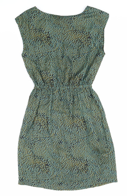 VILA Womens Green Animal Print Polyester Shift Size XS Boat Neck Pullover