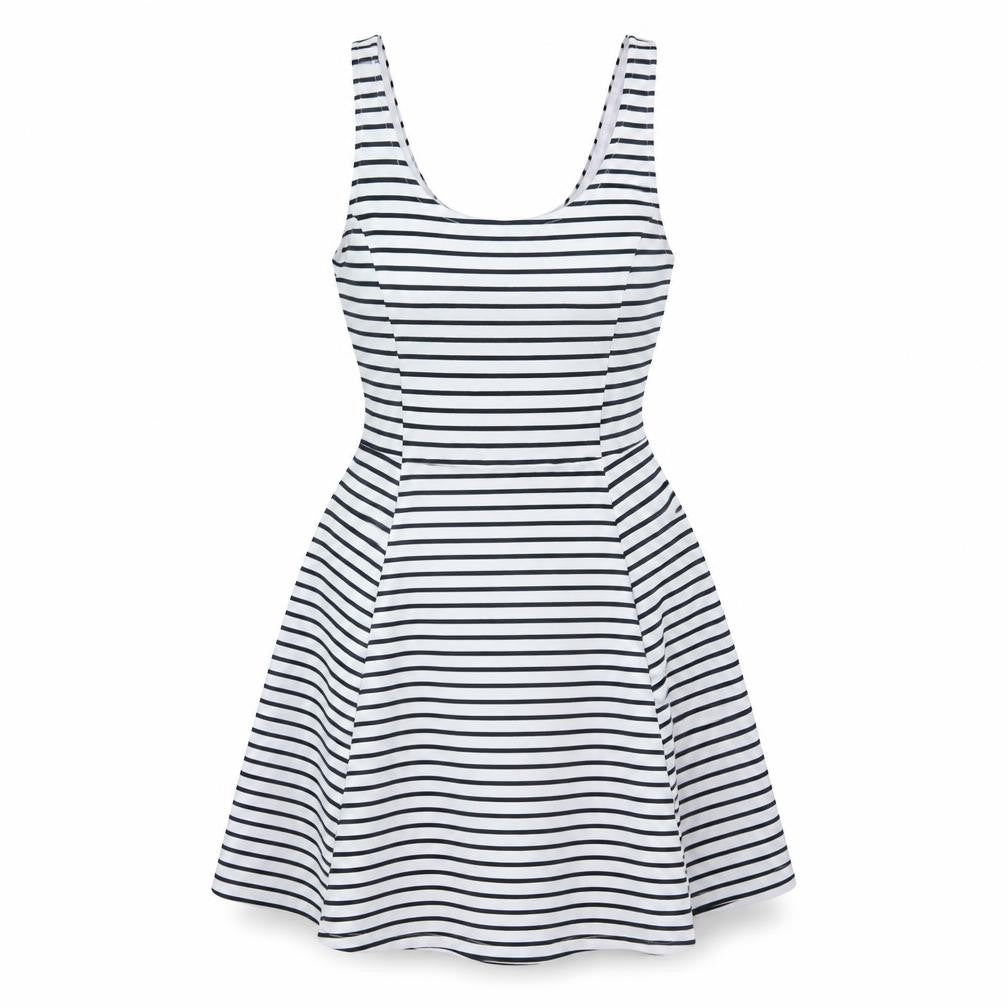 H&M Womens White Striped Polyester Skater Dress Size 6 Scoop Neck Pullover