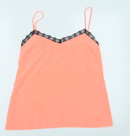 Miss Selfridge Womens Pink Polyester Basic Tank Size 8 V-Neck - Lace Detail