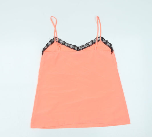 Miss Selfridge Womens Pink Polyester Basic Tank Size 8 V-Neck - Lace Detail