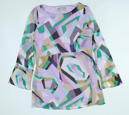 Wallis Womens Purple Geometric Polyester Mini Size S Round Neck Pullover