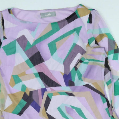 Wallis Womens Purple Geometric Polyester Mini Size S Round Neck Pullover