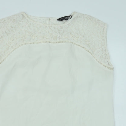 Dorothy Perkins Womens White Polyester Basic Tank Size 10 Round Neck - Lace Detail