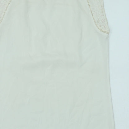 Dorothy Perkins Womens White Polyester Basic Tank Size 10 Round Neck - Lace Detail
