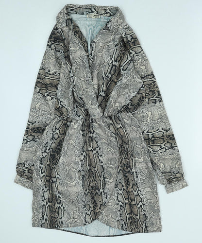 Love Womens Brown Animal Print Polyester Shirt Dress Size S Collared Button - Snakeskin Pattern
