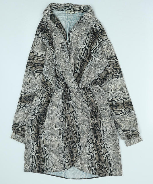 Love Womens Brown Animal Print Polyester Shirt Dress Size S Collared Button - Snakeskin Pattern
