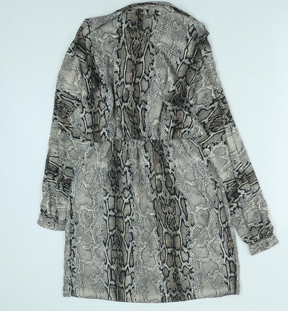 Love Womens Brown Animal Print Polyester Shirt Dress Size S Collared Button - Snakeskin Pattern