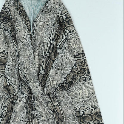Love Womens Brown Animal Print Polyester Shirt Dress Size S Collared Button - Snakeskin Pattern