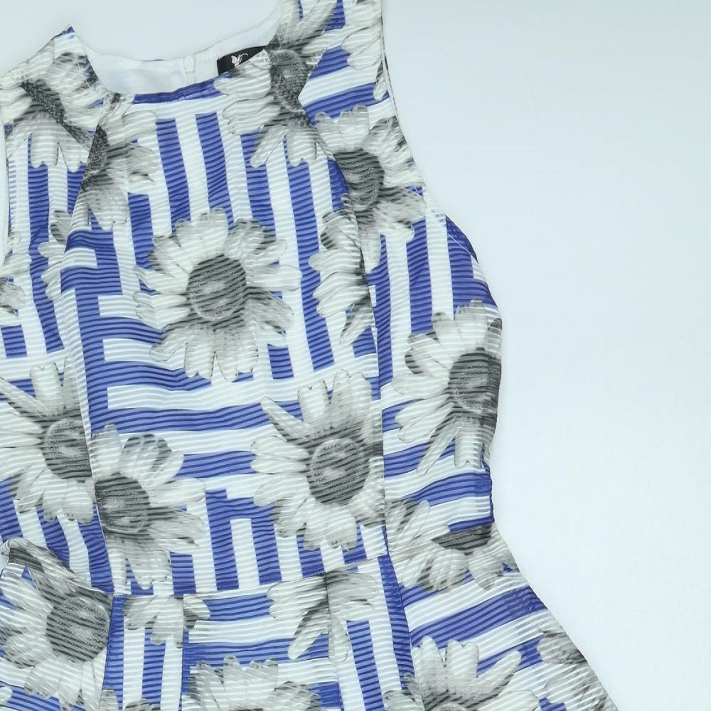 Cutie Womens Blue Floral Polyester Fit & Flare Size 12 Round Neck Zip