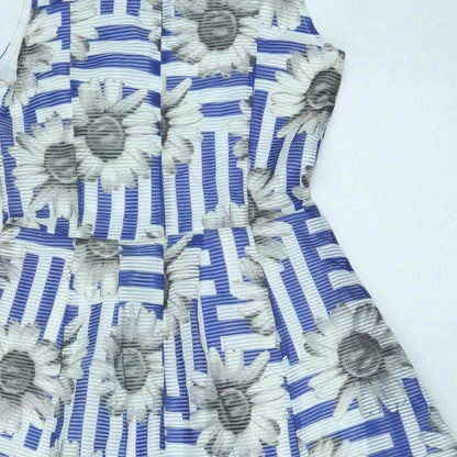 Cutie Womens Blue Floral Polyester Fit & Flare Size 12 Round Neck Zip