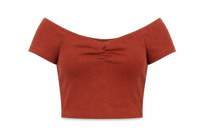 Pure Womens Orange Cotton Cropped T-Shirt Size S Off the Shoulder - Ribbed