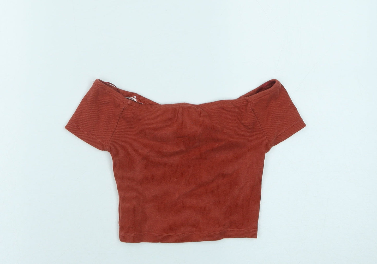 Pure Womens Orange Cotton Cropped T-Shirt Size S Off the Shoulder - Ribbed