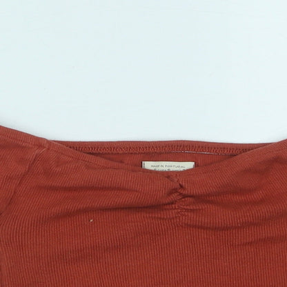 Pure Womens Orange Cotton Cropped T-Shirt Size S Off the Shoulder - Ribbed