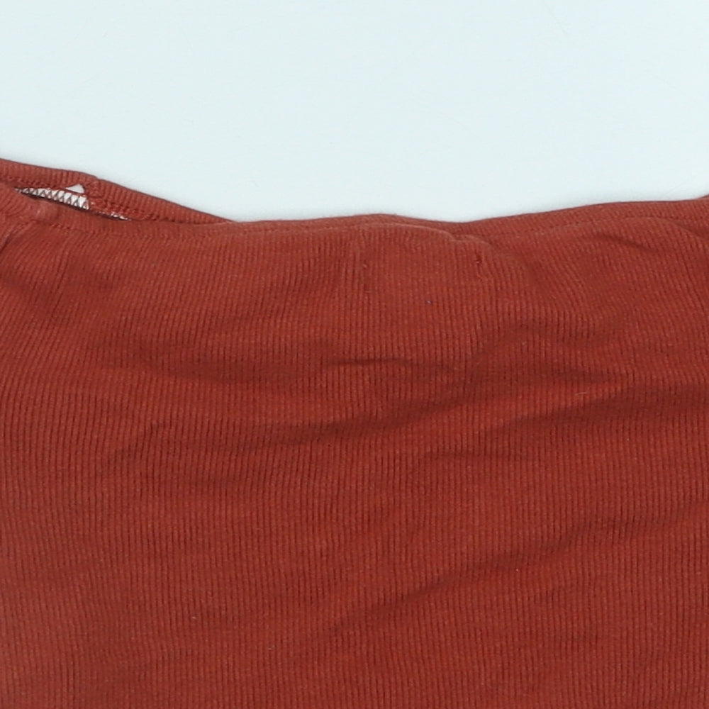 Pure Womens Orange Cotton Cropped T-Shirt Size S Off the Shoulder - Ribbed