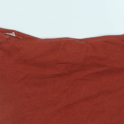 Pure Womens Orange Cotton Cropped T-Shirt Size S Off the Shoulder - Ribbed