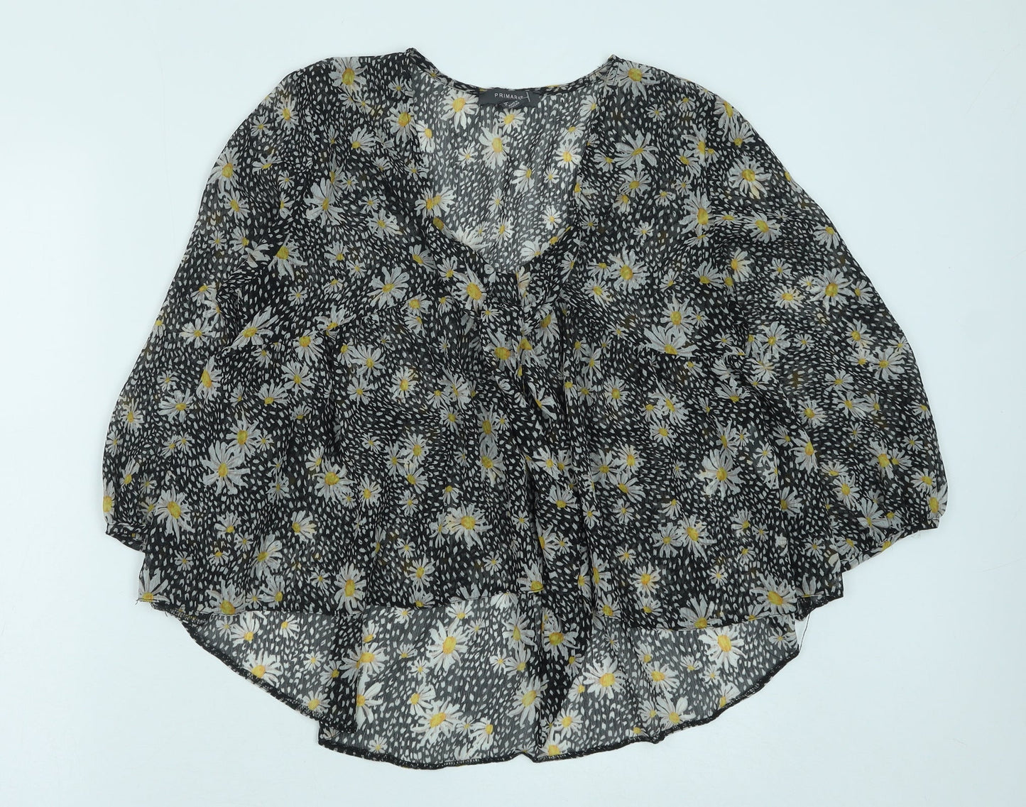 Primark Womens Black Floral Polyester Basic Blouse Size 10 Scoop Neck - Daisy Print Smock