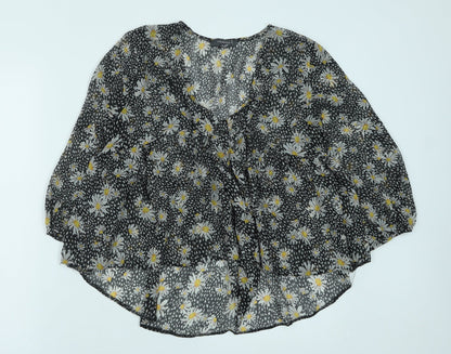 Primark Womens Black Floral Polyester Basic Blouse Size 10 Scoop Neck - Daisy Print Smock