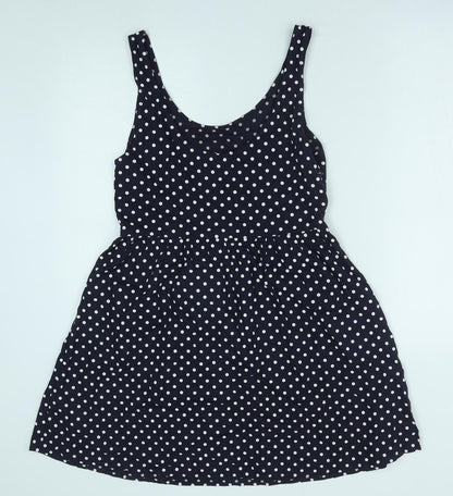 H&M Womens Blue Polka Dot Viscose Tank Dress Size 8 Scoop Neck Pullover
