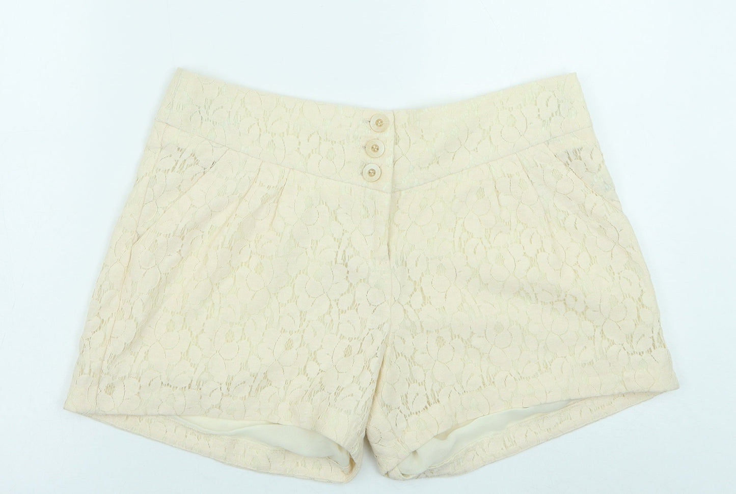 Warehouse Womens Ivory Nylon Cargo Shorts Size 12 Regular Button - Lace Detail