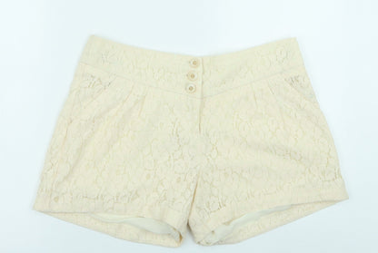 Warehouse Womens Ivory Nylon Cargo Shorts Size 12 Regular Button - Lace Detail