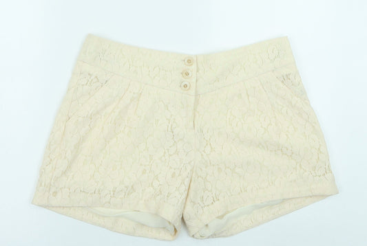 Warehouse Womens Ivory Nylon Cargo Shorts Size 12 Regular Button - Lace Detail