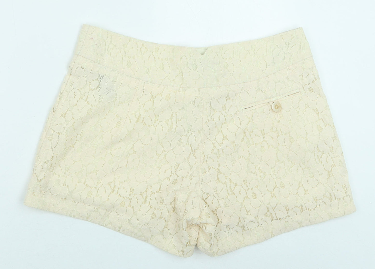 Warehouse Womens Ivory Nylon Cargo Shorts Size 12 Regular Button - Lace Detail