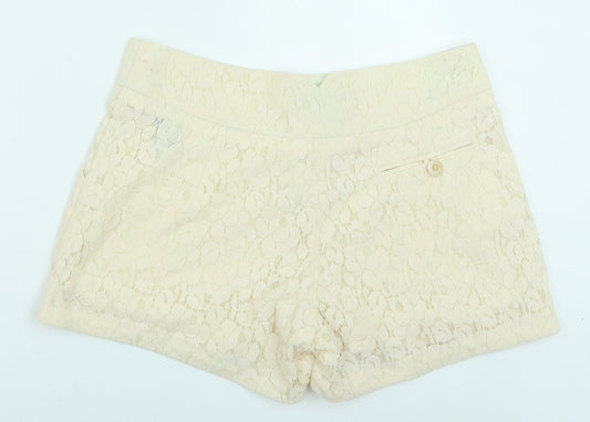 Warehouse Womens Ivory Nylon Cargo Shorts Size 12 Regular Button - Lace Detail