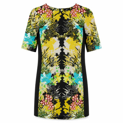Warehouse Womens Multicoloured Geometric Silk Shift Size 12 Boat Neck Zip